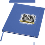 A4 hardback notebook with elastic closure and synthetic leather, ruled pages royal blue colour pad printing view