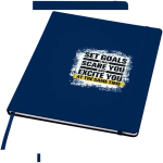 A4 hardback notebook with elastic closure and synthetic leather, ruled pages navy-blue colour pad printing view