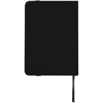 A7 hardback notebook with faux leather cover, elastic closure and lined pages black colour second rear view