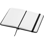 A7 hardback notebook with faux leather cover, elastic closure and lined pages black colour second view