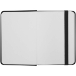 A7 hardback notebook with faux leather cover, elastic closure and lined pages black colour third front view