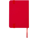 A7 hardback notebook with faux leather cover, elastic closure and lined pages red colour second rear view