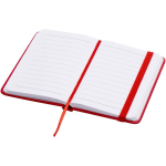 A7 hardback notebook with faux leather cover, elastic closure and lined pages red colour second view