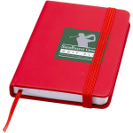 A7 hardback notebook with faux leather cover, elastic closure and lined pages red colour pad printing view