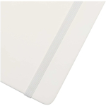 A7 hardback notebook with faux leather cover, elastic closure and lined pages white colour close-up view 1