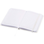 A7 hardback notebook with faux leather cover, elastic closure and lined pages white colour second view