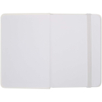 A7 hardback notebook with faux leather cover, elastic closure and lined pages white colour third front view