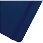 A7 hardback notebook with faux leather cover, elastic closure and lined pages navy-blue colour close-up view 1