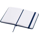 A7 hardback notebook with faux leather cover, elastic closure and lined pages navy-blue colour second view
