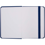 A7 hardback notebook with faux leather cover, elastic closure and lined pages navy-blue colour third front view