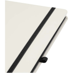 A5 hardback notebook with elastic closure and soft-touch finish, lined pages black colour close-up view 1