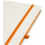 A5 hardback notebook with elastic closure and soft-touch finish, lined pages orange colour close-up view 1