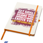 A5 hardback notebook with elastic closure and soft-touch finish, lined pages orange colour
