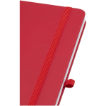 A5 hard cover synthetic leather notebook with ruled pages red colour close-up view 1