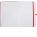 A5 hard cover synthetic leather notebook with ruled pages red colour third front view