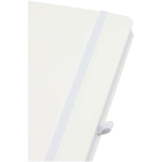 A5 hard cover synthetic leather notebook with ruled pages white colour close-up view 1