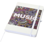 A5 hard cover synthetic leather notebook with ruled pages white colour