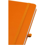 A5 hard cover synthetic leather notebook with ruled pages orange colour close-up view 1