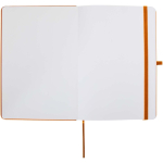 A5 hard cover synthetic leather notebook with ruled pages orange colour third front view