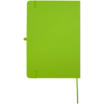 A5 hard cover synthetic leather notebook with ruled pages lime colour second rear view