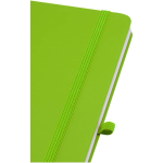 A5 hard cover synthetic leather notebook with ruled pages lime colour close-up view 1