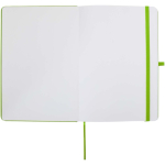 A5 hard cover synthetic leather notebook with ruled pages lime colour third front view