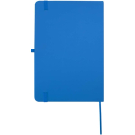 A5 hard cover synthetic leather notebook with ruled pages light blue colour second rear view