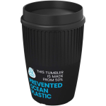 Reusable cup with 360° lid and insulating rim 350ml black colour view with logo