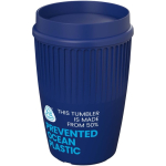 Reusable cup with 360° lid and insulating rim 350ml blue colour view with logo