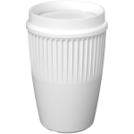 Reusable cup with 360° lid and insulating rim 350ml white colour