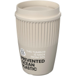 Reusable cup with 360° lid and insulating rim 350ml sand colour view with logo