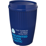 Reusable recycled plastic single-wall cup 350ml blue colour view with logo