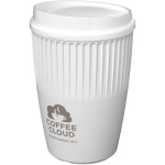 Reusable recycled plastic single-wall cup 350ml white colour printed logo view 2