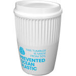 Reusable recycled plastic single-wall cup 350ml white colour view with logo