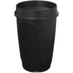 Single-wall cup with 360° lid and insulating rim 350ml black colour