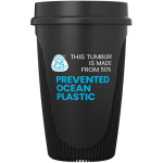 Single-wall cup with 360° lid and insulating rim 350ml black colour second view with logo