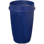 Single-wall cup with 360° lid and insulating rim 350ml blue colour