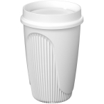 Single-wall cup with 360° lid and insulating rim 350ml white colour