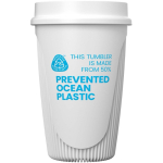 Single-wall cup with 360° lid and insulating rim 350ml white colour second view with logo