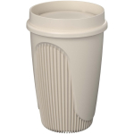 Single-wall cup with 360° lid and insulating rim 350ml sand colour