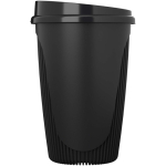 Reusable cup with clip lid and insulating band 350ml black colour side view