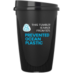 Reusable cup with clip lid and insulating band 350ml black colour second view with logo
