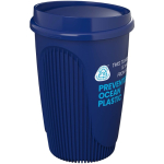 Reusable cup with clip lid and insulating band 350ml blue colour view with logo