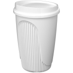 Reusable cup with clip lid and insulating band 350ml white colour