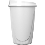 Reusable cup with clip lid and insulating band 350ml white colour side view