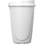 Reusable cup with clip lid and insulating band 350ml white colour second side view