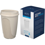 Reusable cup with clip lid and insulating band 350ml sand colour fourth view