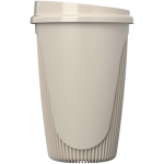 Reusable cup with clip lid and insulating band 350ml sand colour side view