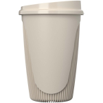 Reusable cup with clip lid and insulating band 350ml sand colour second side view