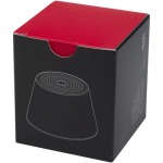 Compact magnetic speaker with aluminium finish and 3 W power black colour second view with box